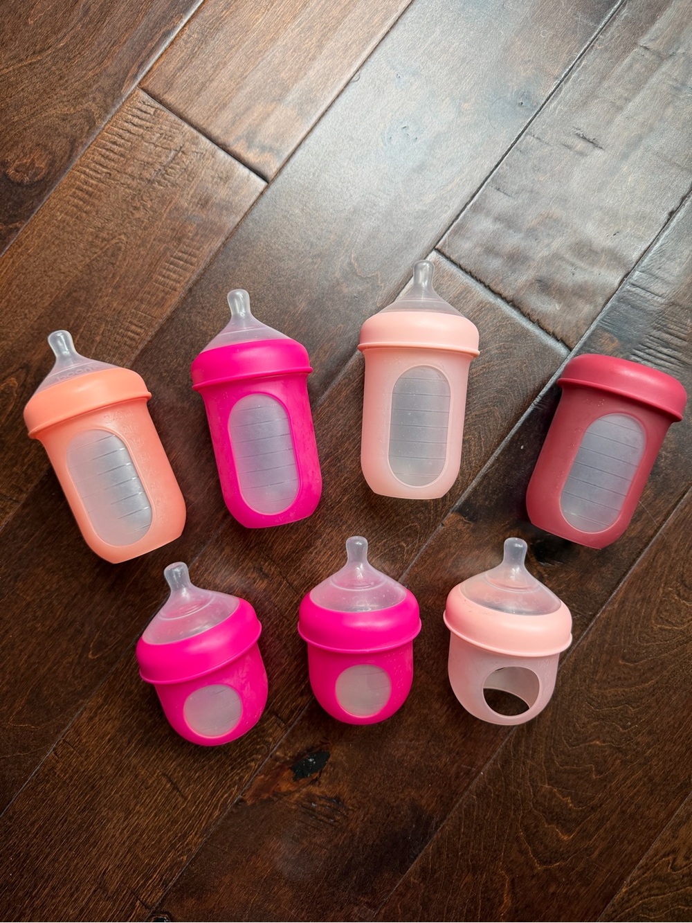 Silicone Baby Boon Bottles & Nipples Set - Pink & Coral Mix